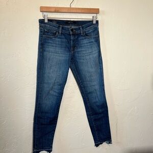 J Brand Skinny Jeans Size 27 Medium Wash Raw Hem Mid Rise Denim